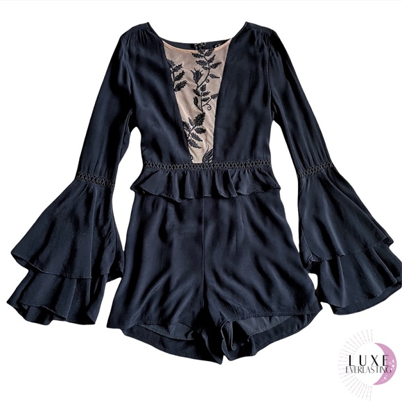 For Love & Lemons Emelia Romper Black Extra Small - Picture 5 of 9